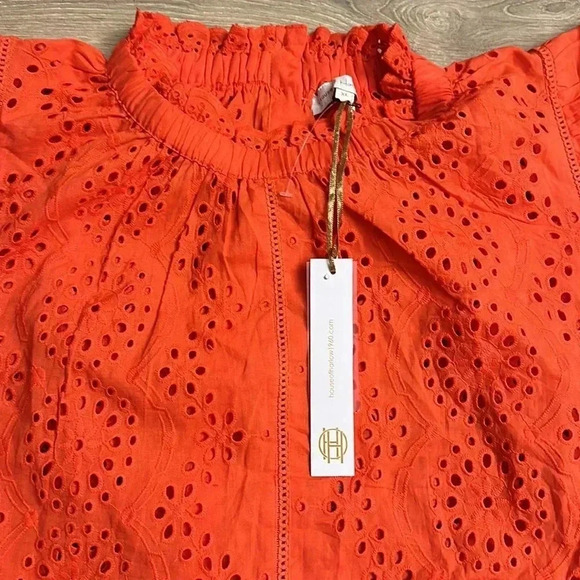 NWT House of Harlow 1960 Eyelet Coral Blouse Sz XL - Picture 2 of 9